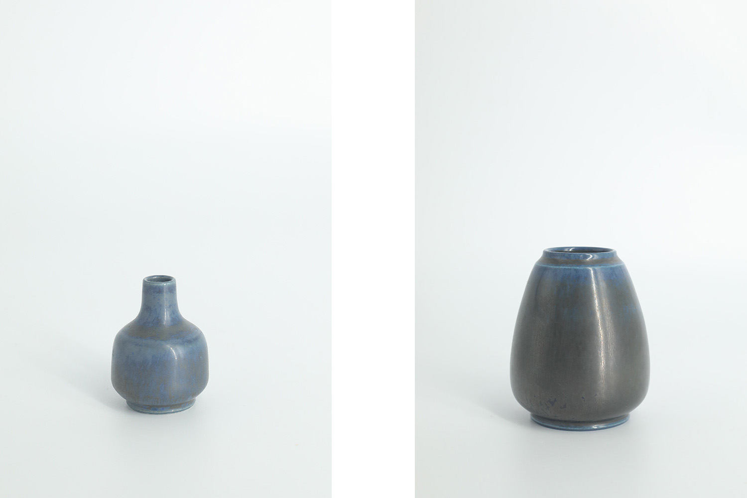 Small Mid-Century Scandinavian Modern Collectible Blue & Brown Stoneware Vase by Gunnar Borg for Gunnars Keramik Höganäs, 1960s, Set of 4