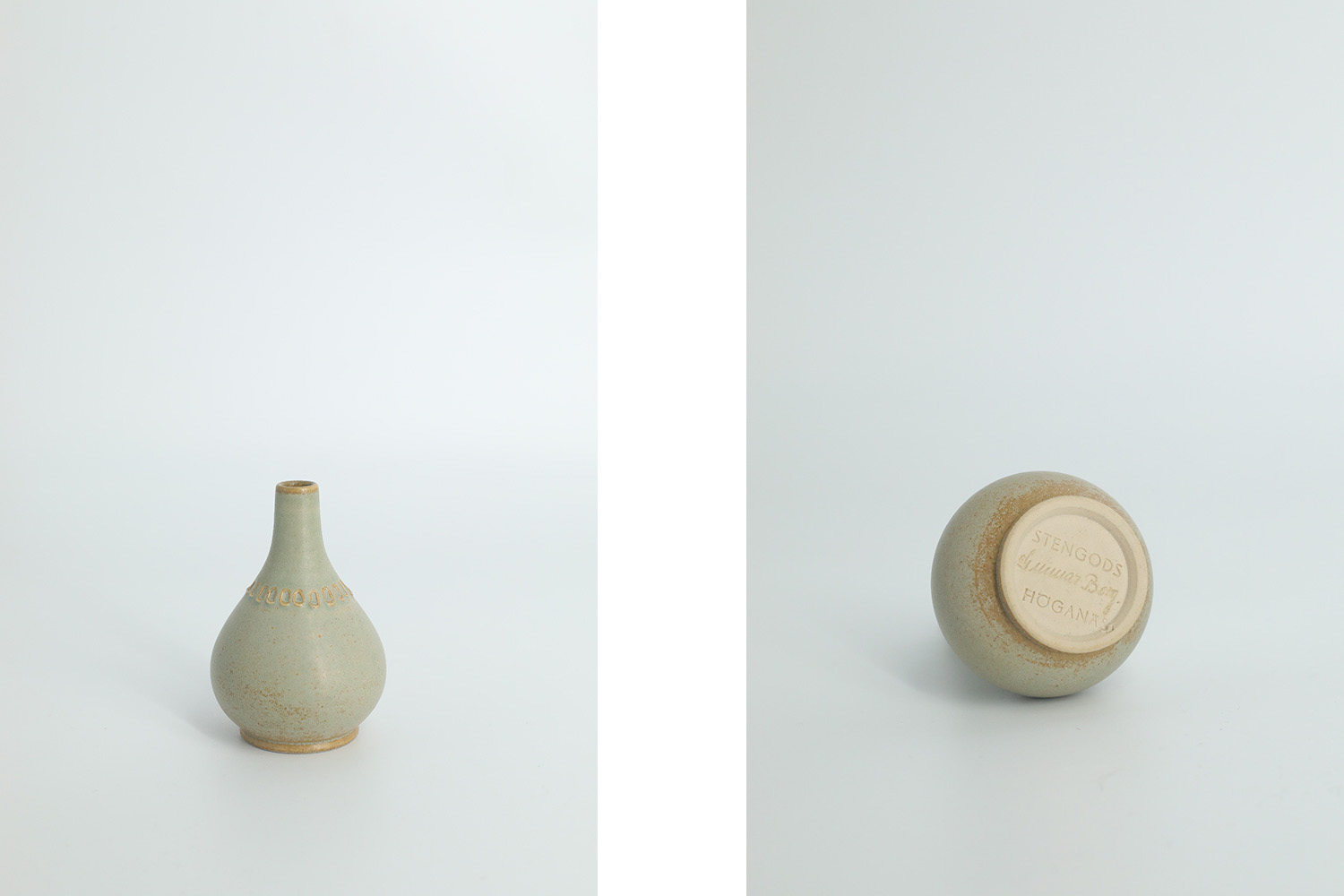 Small Mid-Century Scandinavian Modern Collectible Pistachio Stoneware Vases by Gunnar Borg for Gunnars Keramik Höganäs, 1960s, Set of 2