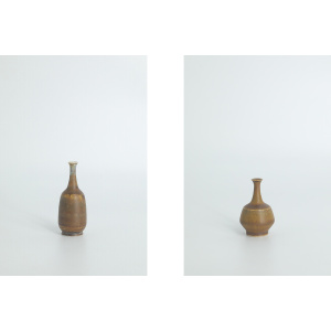 Small Mid-Century Scandinavian Modern Collectible Brown Stoneware Vases by Gunnar Borg for Höganäs Ceramics, 1960s, Set of 4