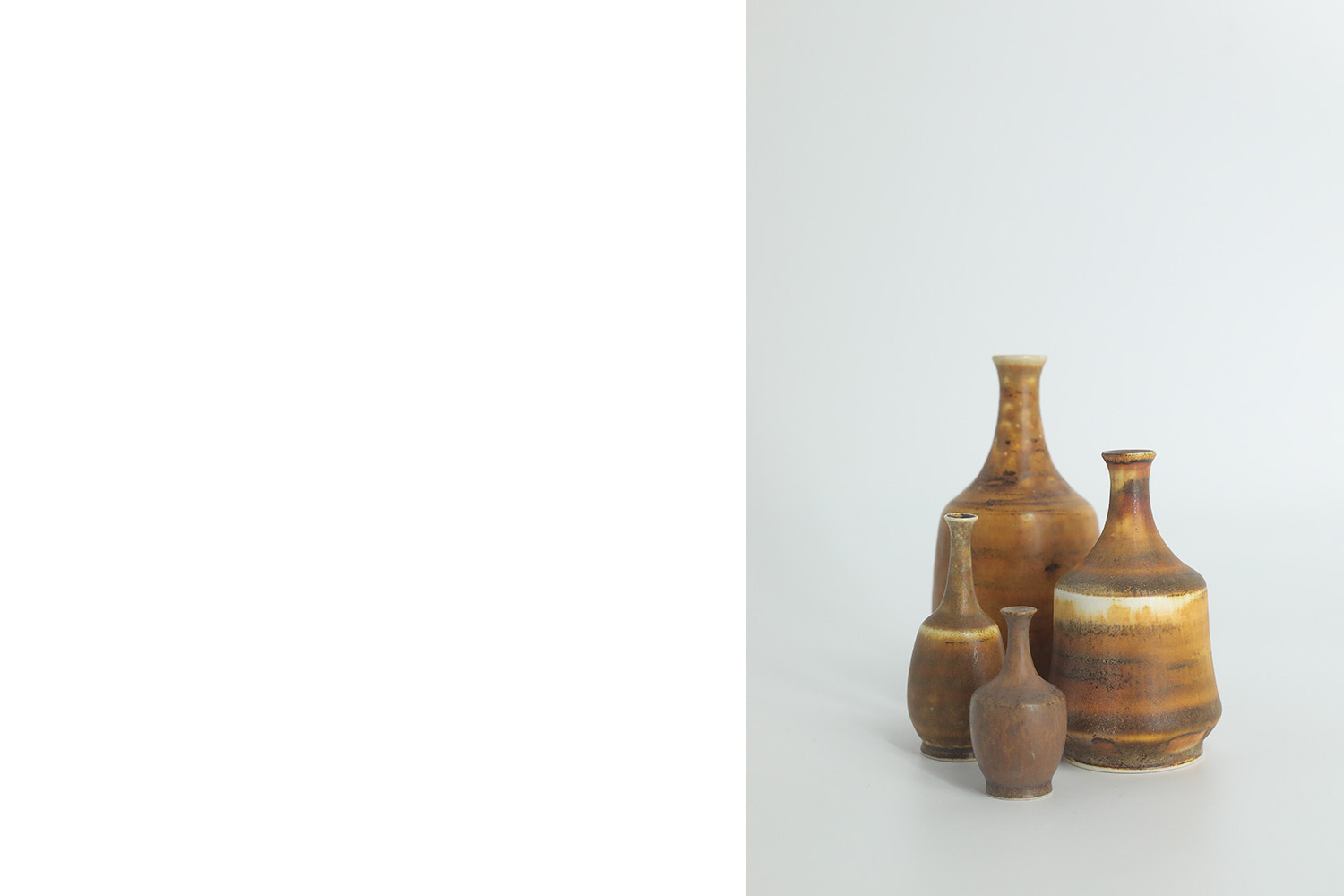 Small Mid-Century Scandinavian Modern Collectible Honey Brown Stoneware Vase by Gunnar Borg for Höganäs Ceramics, 1960s, Set of 4