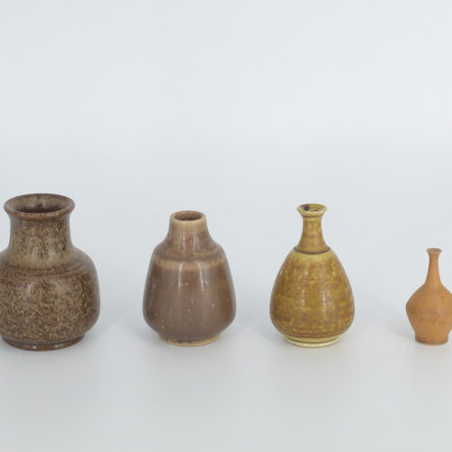 Small Mid-Century Scandinavian Modern Collectible Brown Stoneware Vase by Gunnar Borg for Gunnars Keramik Höganäs, 1960s, Set of 4