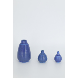 Small Mid-Century Scandinavian Modern Collectible Blue Stoneware Vase by Gunnar Borg for Gunnars Keramik Höganäs, 1960s, Set of 3