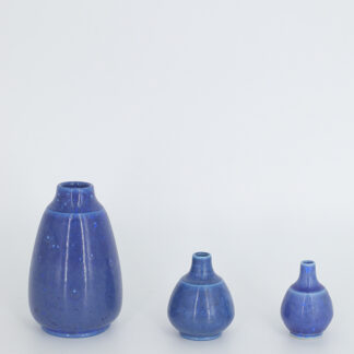 Small Mid-Century Scandinavian Modern Collectible Blue Stoneware Vase by Gunnar Borg for Gunnars Keramik Höganäs, 1960s, Set of 3