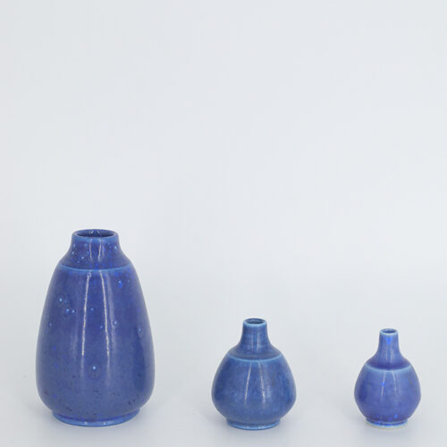 Small Mid-Century Scandinavian Modern Collectible Blue Stoneware Vase by Gunnar Borg for Gunnars Keramik Höganäs, 1960s, Set of 3