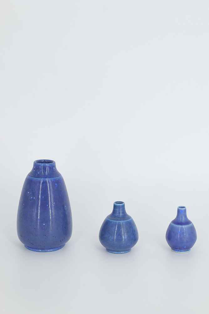 Small Mid-Century Scandinavian Modern Collectible Blue Stoneware Vase by Gunnar Borg for Gunnars Keramik Höganäs, 1960s, Set of 3