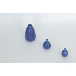 Small Mid-Century Scandinavian Modern Collectible Blue Stoneware Vase by Gunnar Borg for Gunnars Keramik Höganäs, 1960s, Set of 3