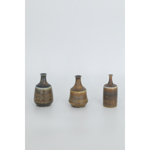 Small Mid-Century Scandinavian Modern Collectible Earthy Brown Stoneware Vase by Gunnar Borg for Höganäs Ceramics, 1960s, Set of 3
