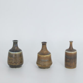 Small Mid-Century Scandinavian Modern Collectible Earthy Brown Stoneware Vase by Gunnar Borg for Höganäs Ceramics, 1960s, Set of 3