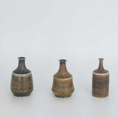 Small Mid-Century Scandinavian Modern Collectible Earthy Brown Stoneware Vase by Gunnar Borg for Höganäs Ceramics, 1960s, Set of 3