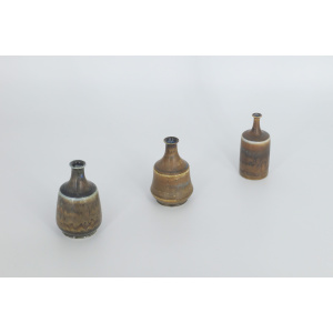 Small Mid-Century Scandinavian Modern Collectible Earthy Brown Stoneware Vase by Gunnar Borg for Höganäs Ceramics, 1960s, Set of 3