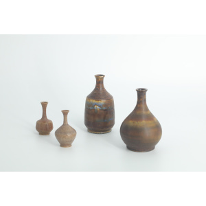 Small Mid-Century Scandinavian Modern Collectible Brown Stoneware Vase by Gunnar Borg for Höganäs Ceramics, 1960s, Set of 4