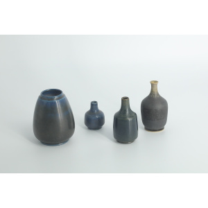 Small Mid-Century Scandinavian Modern Collectible Blue & Brown Stoneware Vase by Gunnar Borg for Gunnars Keramik Höganäs, 1960s, Set of 4