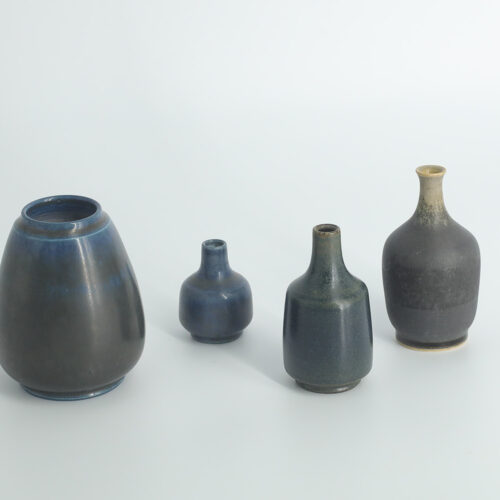 Small Mid-Century Scandinavian Modern Collectible Blue & Brown Stoneware Vase by Gunnar Borg for Gunnars Keramik Höganäs, 1960s, Set of 4
