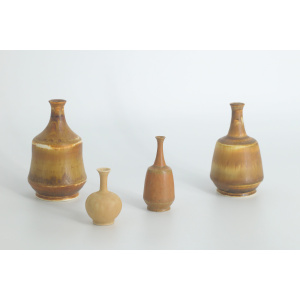Small Mid-Century Scandinavian Modern Collectible Brown Stoneware Vases by Gunnar Borg for Höganäs Ceramics, 1960s, Set of 4