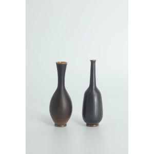Small Mid-Century Scandinavian Modern Collectible Wenge Stoneware Vases by John Andersson for Höganäs Ceramics, 1950s, Set of 2