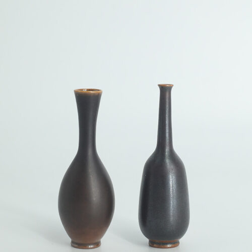 Small Mid-Century Scandinavian Modern Collectible Wenge Stoneware Vases by John Andersson for Höganäs Ceramics, 1950s, Set of 2