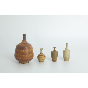 Small Mid-Century Scandinavian Modern Collectible Brown Stoneware Vases by Gunnar Borg for Höganäs Ceramics, 1960s, Set of 4