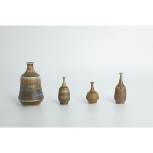 Small Mid-Century Scandinavian Modern Collectible Brown Stoneware Vases by Gunnar Borg for Höganäs Ceramics, 1960s, Set of 4