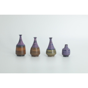 Small Mid-Century Scandinavian Modern Collectible Brown & Purple Stoneware Vases by Gunnar Borg for Gunnars Keramik Höganäs, 1960s, Set of 4