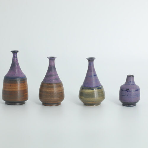 Small Mid-Century Scandinavian Modern Collectible Brown & Purple Stoneware Vases by Gunnar Borg for Gunnars Keramik Höganäs, 1960s, Set of 4