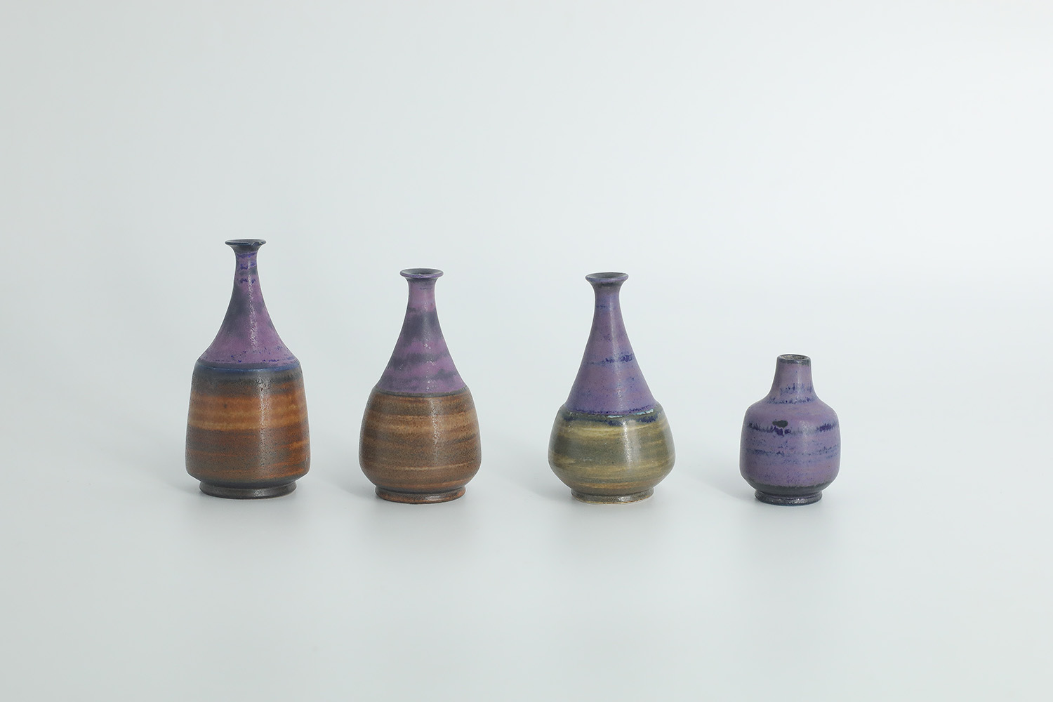 Small Mid-Century Scandinavian Modern Collectible Brown & Purple Stoneware Vases by Gunnar Borg for Gunnars Keramik Höganäs, 1960s, Set of 4