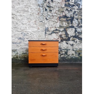 Mid Century Austinsuite Chest Of Drawers Three Drawer Oak And Black Cabinet