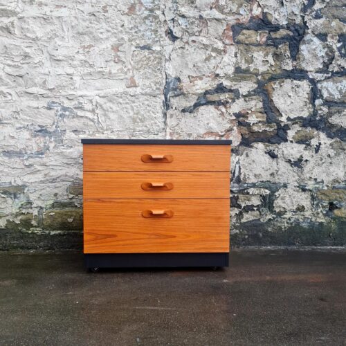 Mid Century Austinsuite Chest Of Drawers Three Drawer Oak And Black Cabinet