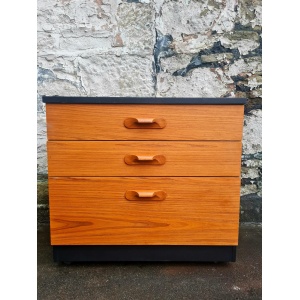 Mid Century Austinsuite Chest Of Drawers Three Drawer Oak And Black Cabinet