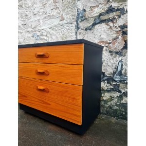 Mid Century Austinsuite Chest Of Drawers Three Drawer Oak And Black Cabinet