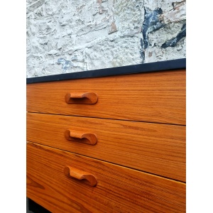 Mid Century Austinsuite Chest Of Drawers Three Drawer Oak And Black Cabinet