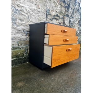 Mid Century Austinsuite Chest Of Drawers Three Drawer Oak And Black Cabinet