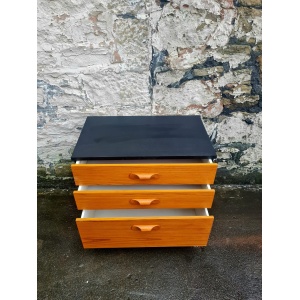 Mid Century Austinsuite Chest Of Drawers Three Drawer Oak And Black Cabinet