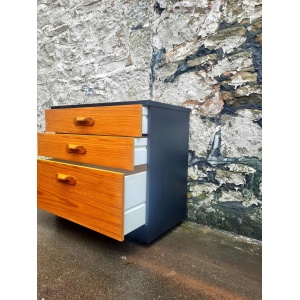 Mid Century Austinsuite Chest Of Drawers Three Drawer Oak And Black Cabinet