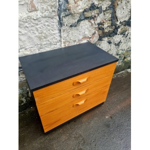 Mid Century Austinsuite Chest Of Drawers Three Drawer Oak And Black Cabinet