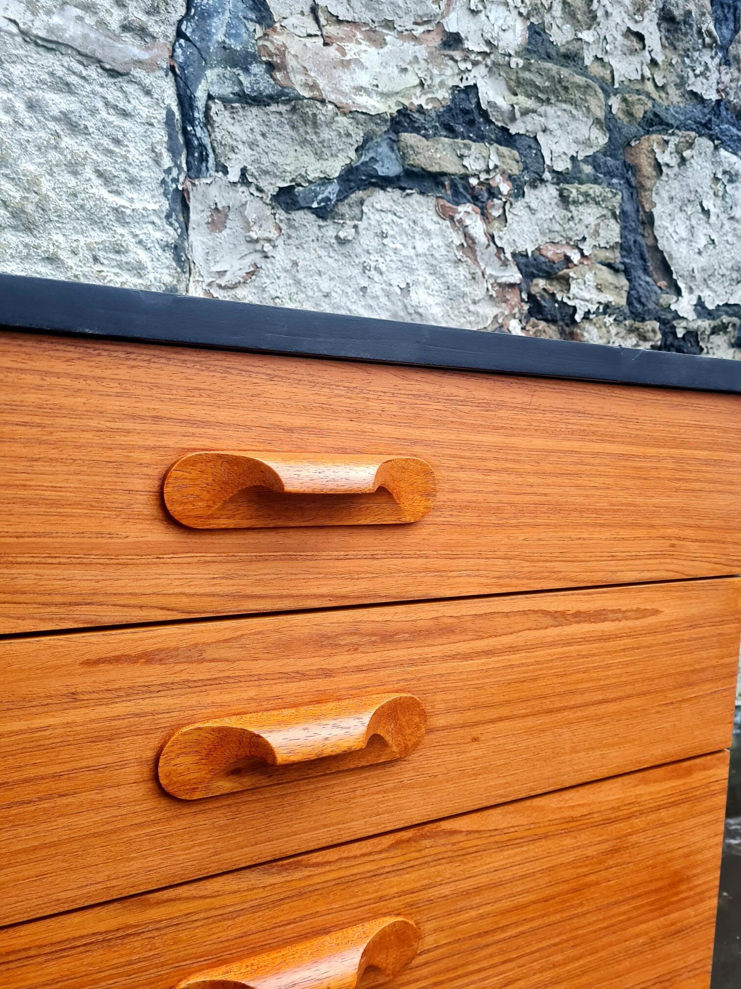 Mid Century Austinsuite Chest Of Drawers Three Drawer Oak And Black Cabinet