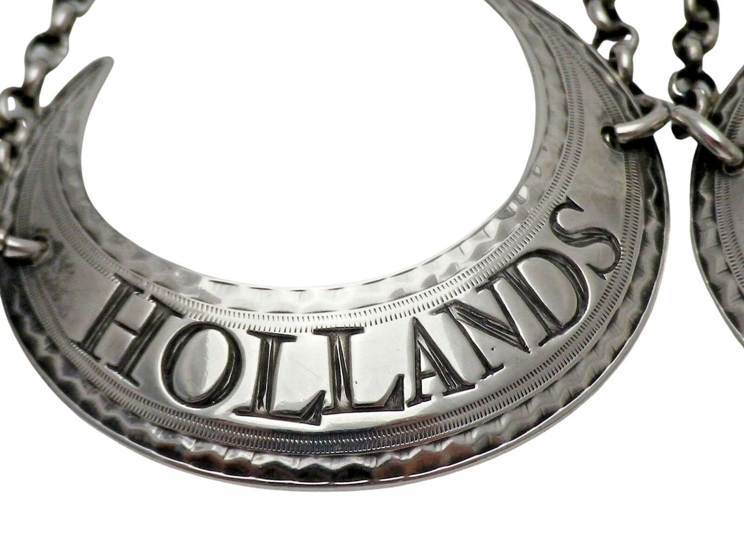 1793 Pair Georgian Silver Wine Ticket Labels Hollands & Rum by Bateman