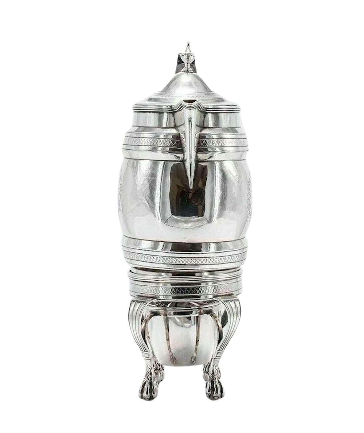 1799 Georgian Antique Solid Silver Coffee Pot & Burner on Stand