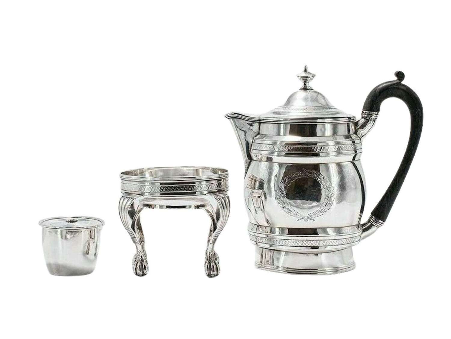 1799 Georgian Antique Solid Silver Coffee Pot & Burner on Stand