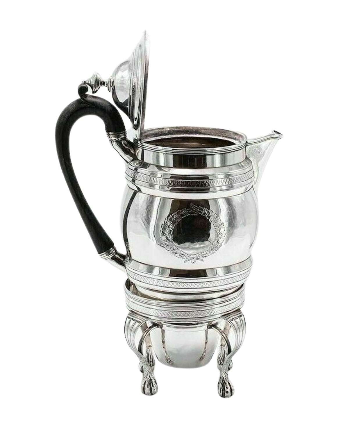 1799 Georgian Antique Solid Silver Coffee Pot & Burner on Stand