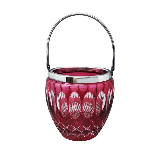 1960s Gorgeous Red Bohemian Cut Crystal Glass Ice Bucket. Made in Italy