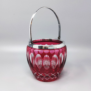 1960s Gorgeous Red Bohemian Cut Crystal Glass Ice Bucket. Made in Italy