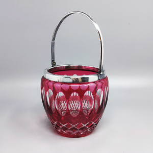 1960s Gorgeous Red Bohemian Cut Crystal Glass Ice Bucket. Made in Italy