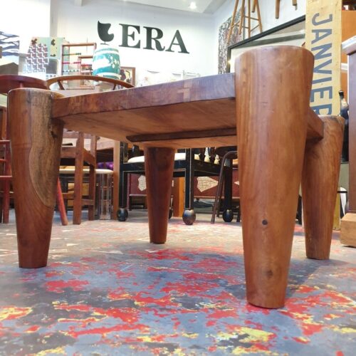 1960s Solid Walnut Brutalist Belgian Coffee Table.