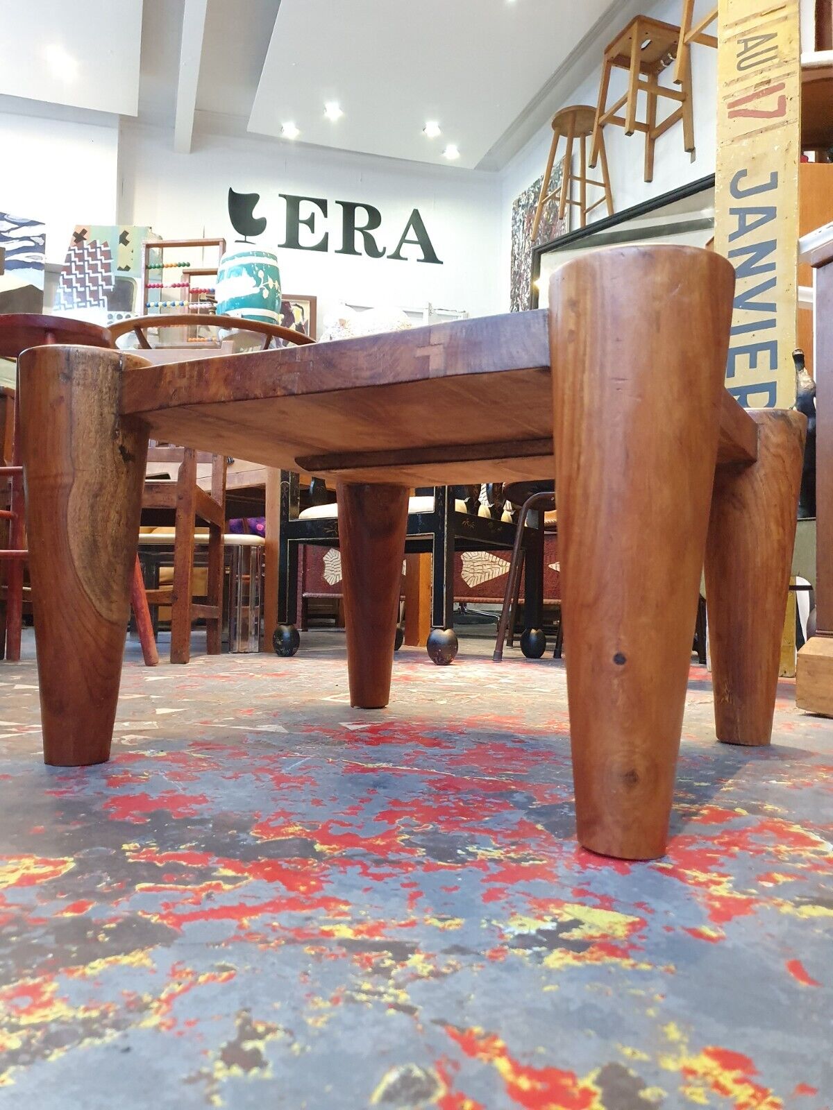 1960s Solid Walnut Brutalist Belgian Coffee Table.