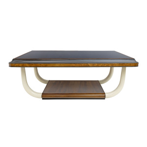Art Deco Italian Walnut and Top Glass Table with Elephant Tusk Legs, 30s