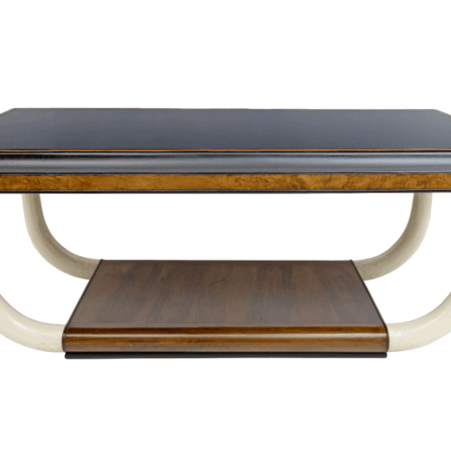 Art Deco Italian Walnut and Top Glass Table with Elephant Tusk Legs, 30s