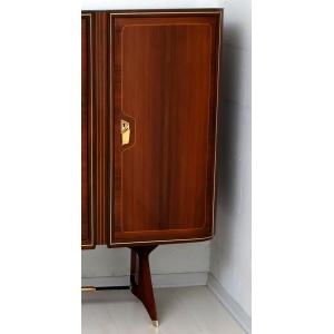Attributed Gio Ponti Mid-Century Italian Mahogany and Brass Bar Cabinet, 1950s