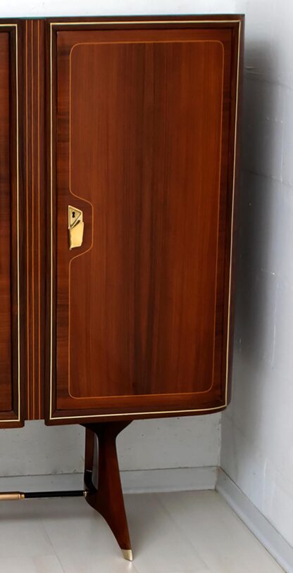 Attributed Gio Ponti Mid-Century Italian Mahogany and Brass Bar Cabinet, 1950s - Image 10