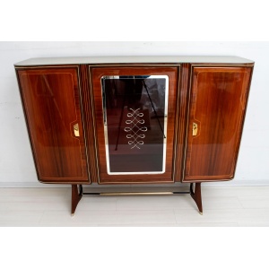Attributed Gio Ponti Mid-Century Italian Mahogany and Brass Bar Cabinet, 1950s