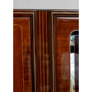 Attributed Gio Ponti Mid-Century Italian Mahogany and Brass Bar Cabinet, 1950s